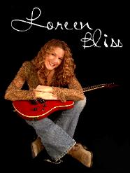 Loreen Bliss, Fall 2004.  This great guitar belongs to my producer, J. Marc Bailey.  He can play it, I can't.  I do play guitar, just not this one.  Looks great in a picture though!